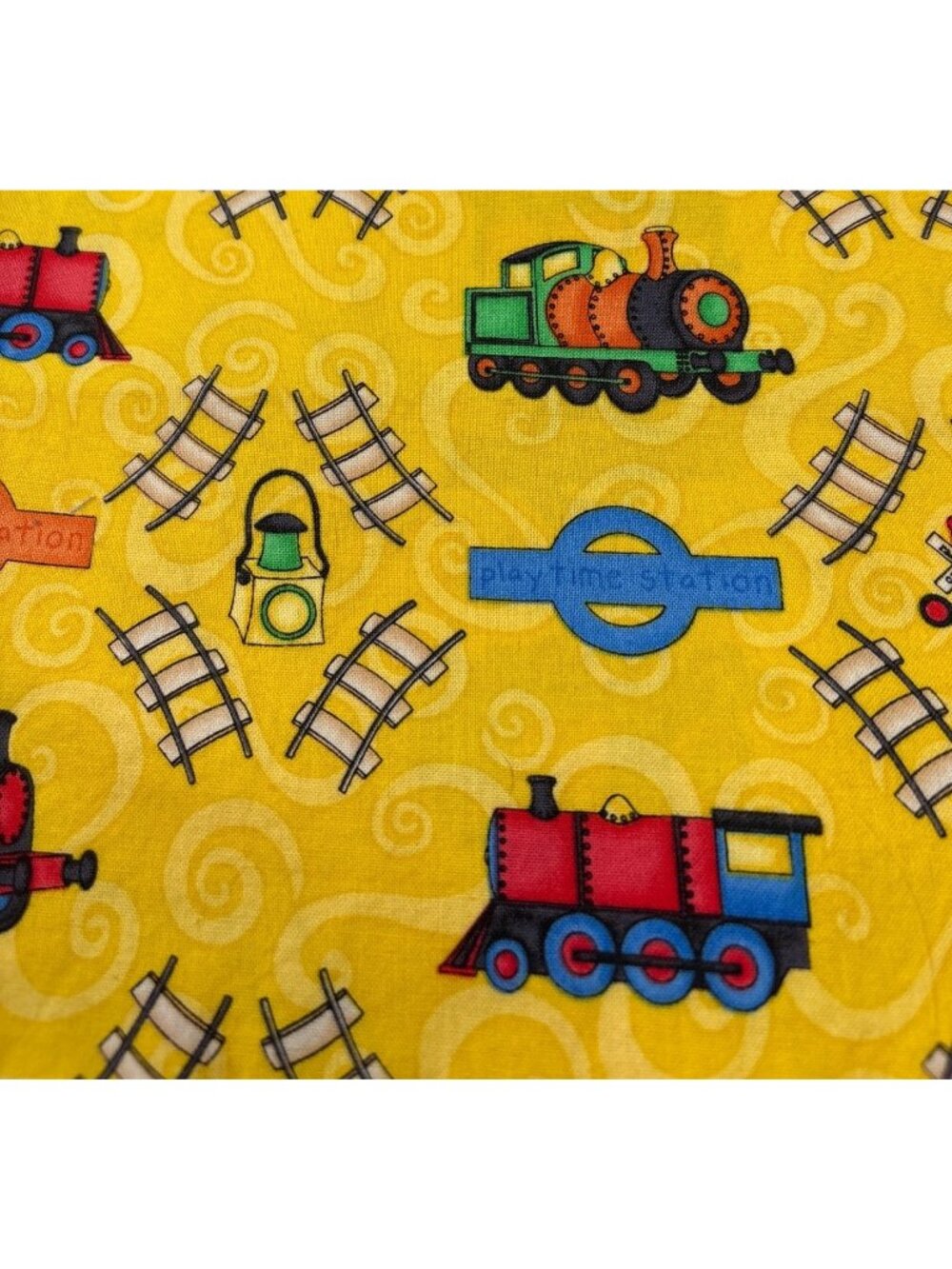 Playtime Station Yellow Train Cotton Fabric 20x18" Quilting Crafts Sewing Projec